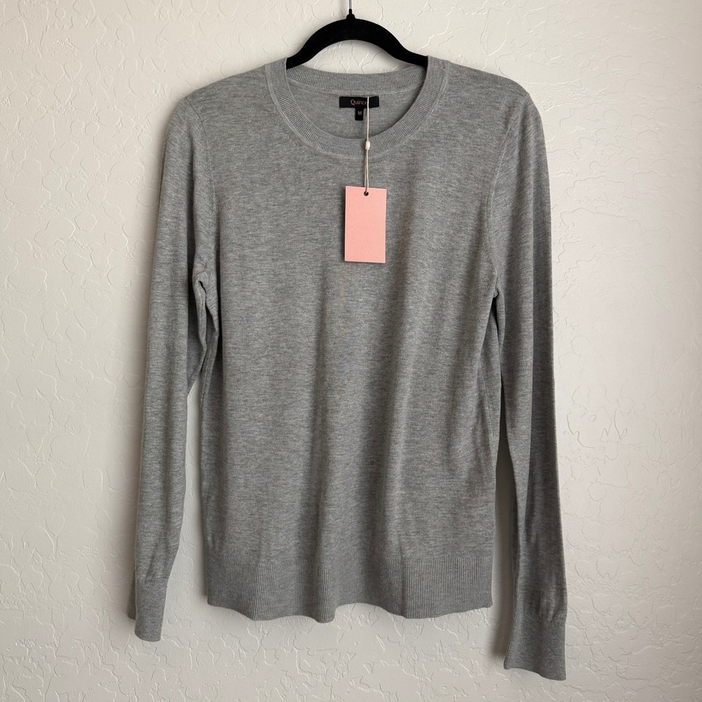 NWT Quince Women's Lightweight Cotton Crew Neck Sweater Heather Gray Medium